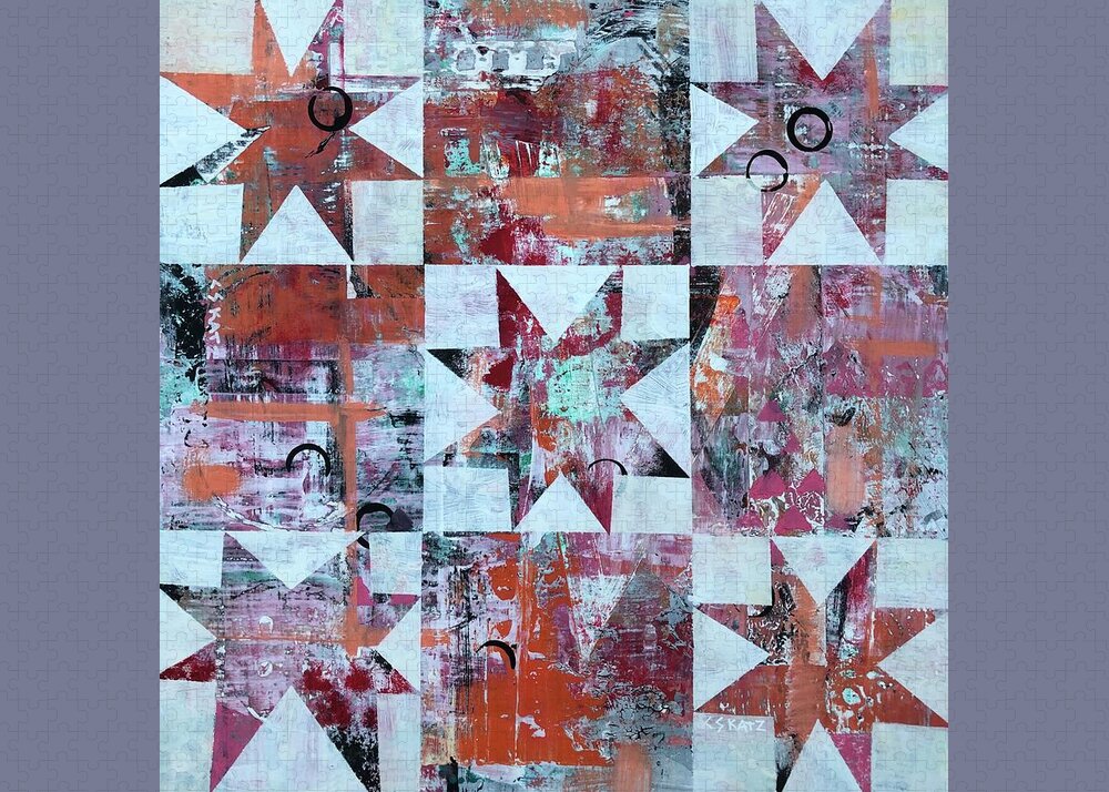 Stars Jigsaw Puzzle featuring the painting Five Stars by Cyndie Katz
