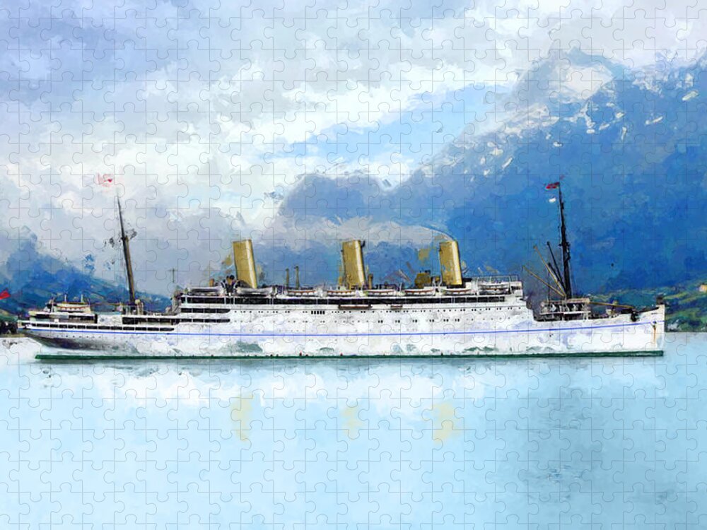 Steamer Jigsaw Puzzle featuring the digital art Fjord cruise by Geir Rosset