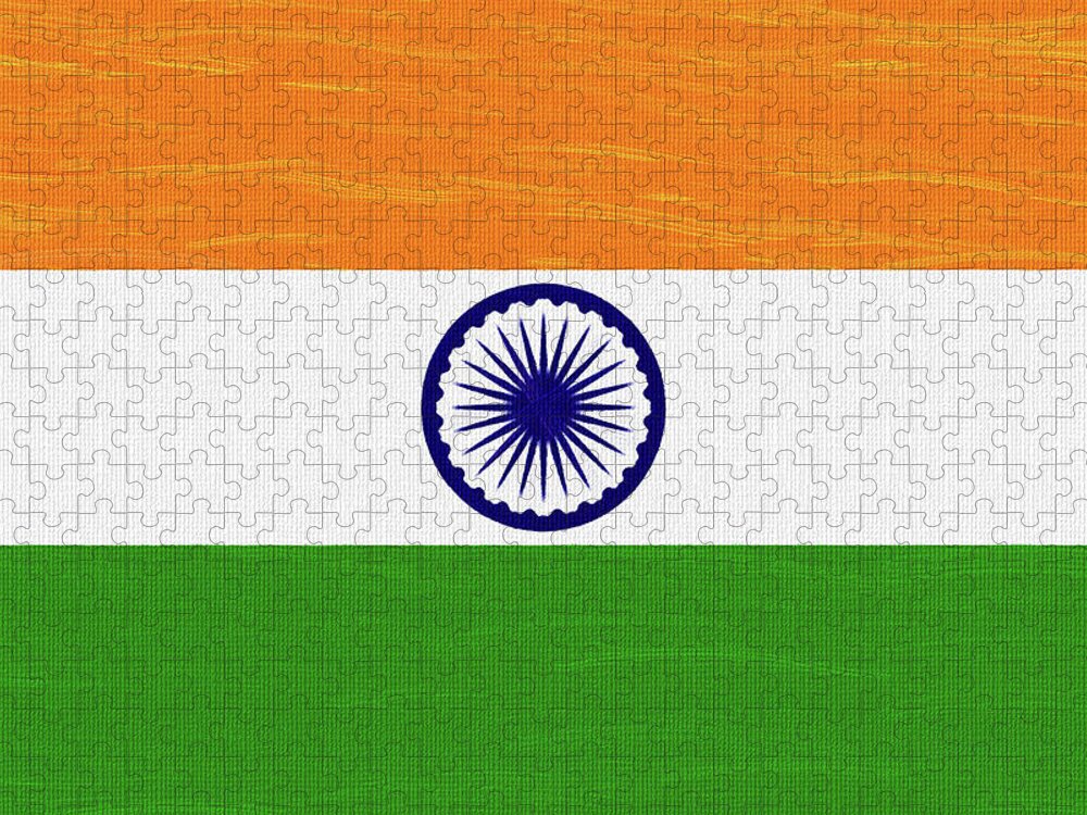 Oil On Canvas Jigsaw Puzzle featuring the digital art Flag of India , County Flag Painting ca 2020 by Ahmet Asar by Celestial Images