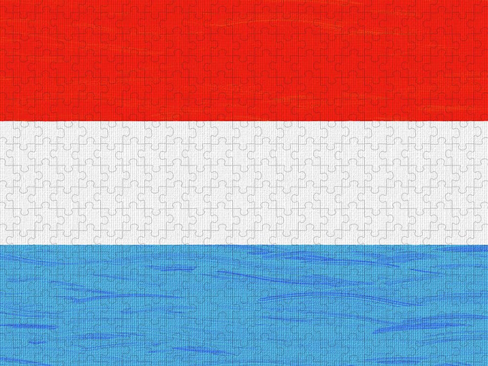 Oil On Canvas Jigsaw Puzzle featuring the digital art Flag of Luxembourg , County Flag Painting ca 2020 by Ahmet Asar by Celestial Images