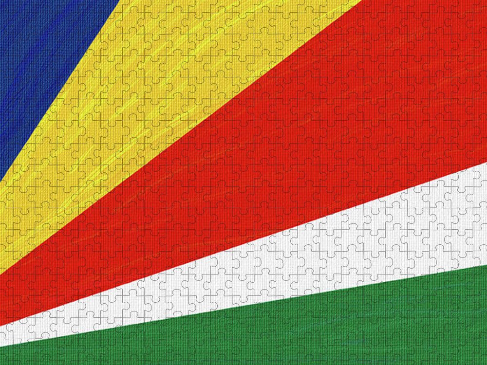 Oil On Canvas Jigsaw Puzzle featuring the digital art Flag of Seychelles , County Flag Painting ca 2020 by Ahmet Asar by Celestial Images