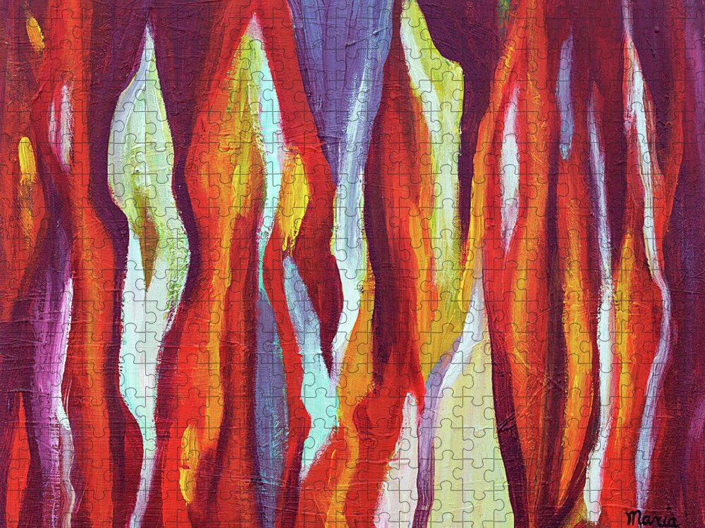 Flames Jigsaw Puzzle featuring the painting Flames by Maria Meester