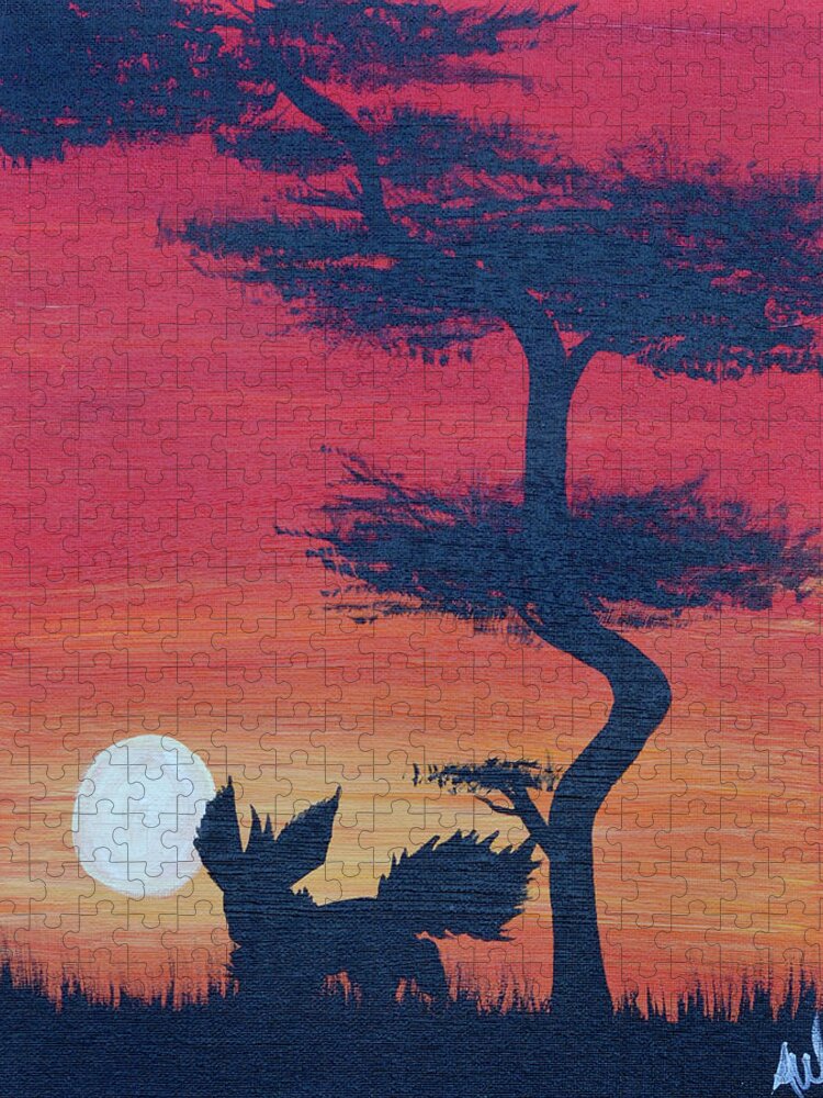 Eevee Jigsaw Puzzle featuring the painting Flareon's Sunset Dance by Ashley Wright
