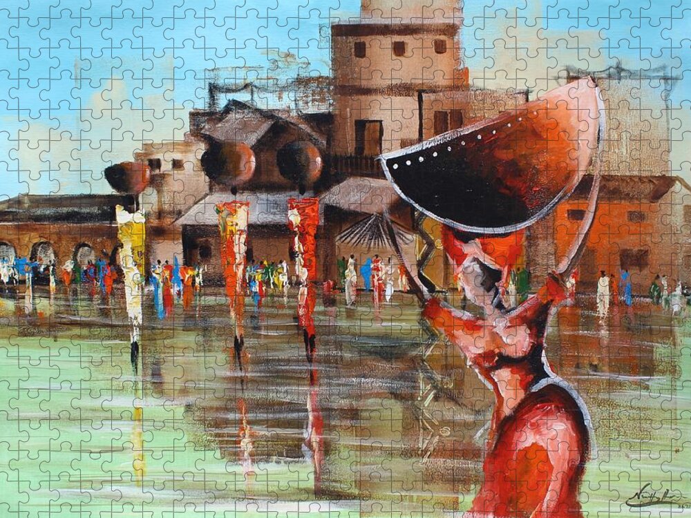 Africa Jigsaw Puzzle featuring the painting Float on Water by Nii Hylton