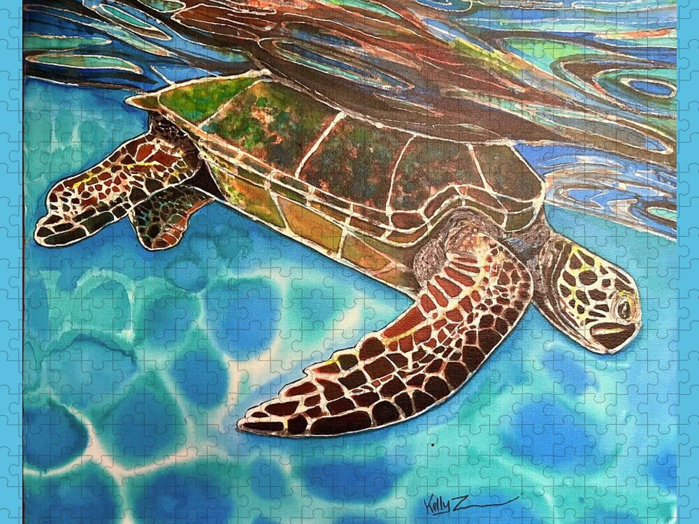 Turtle Jigsaw Puzzle featuring the painting Floating at the Surface by Kelly Smith