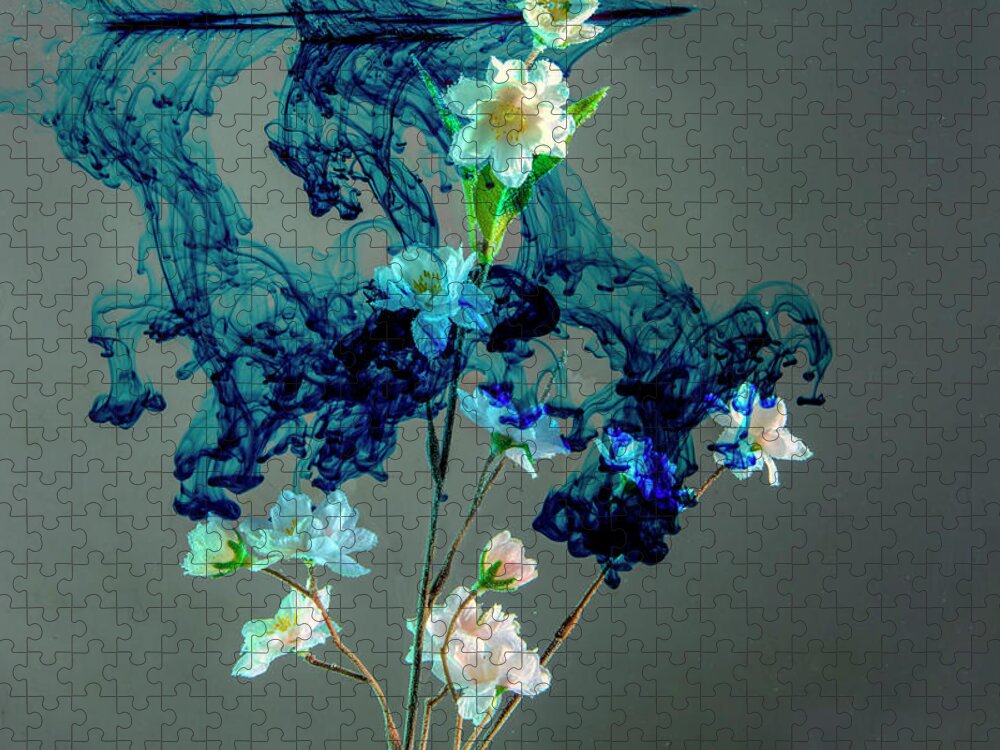 Floating Jigsaw Puzzle featuring the photograph Floating blue cloud surrounding flowers by Dan Friend