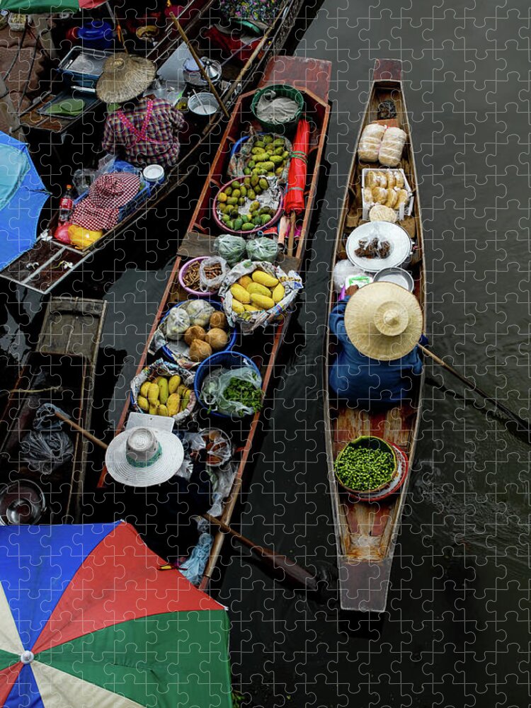 Floating Jigsaw Puzzle featuring the photograph Market Mornings - Floating Market, Thailand by Earth And Spirit