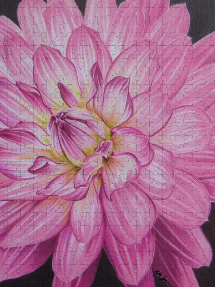 Dahlia Jigsaw Puzzle featuring the drawing Floral Burst by Kelly Speros