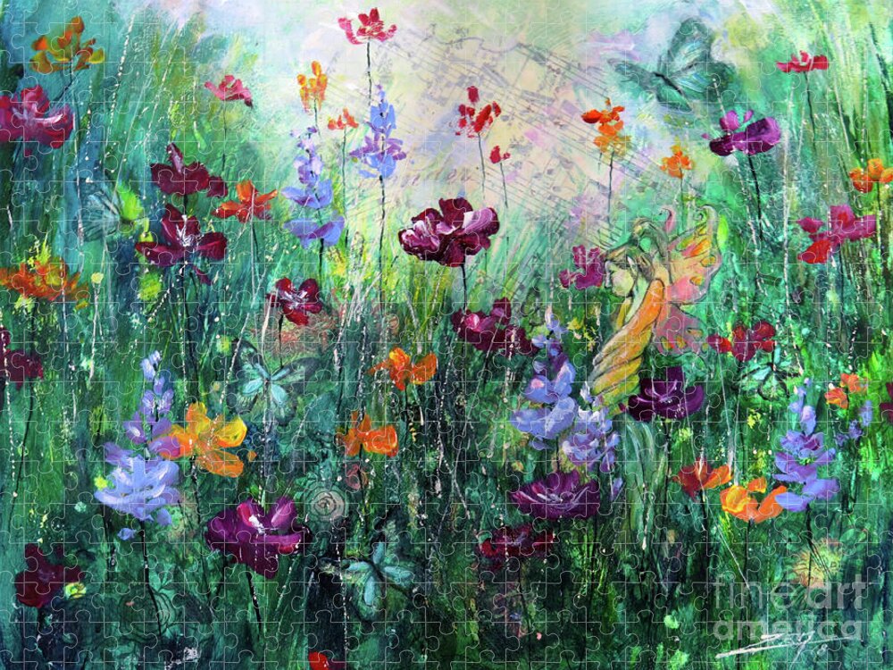 Fairy Jigsaw Puzzle featuring the mixed media Floral Fantasy by Zan Savage