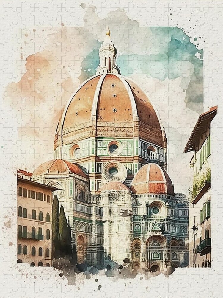 Florence Jigsaw Puzzle featuring the painting Florence Watercolor II by Naxart Studio