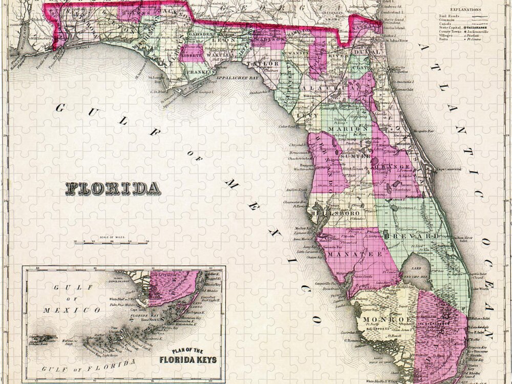 Vintage Jigsaw Puzzle featuring the photograph Florida Map by Laura Fasulo