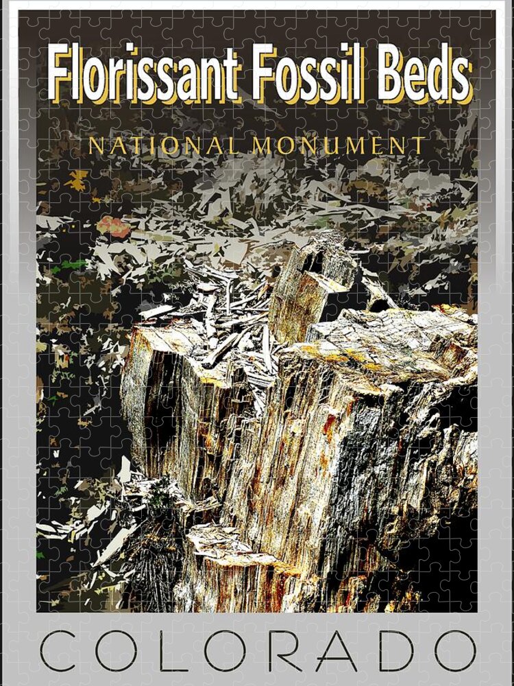 Florissant Jigsaw Puzzle featuring the digital art Florissant Fossil Beds National Park Stamp by Troy Stapek