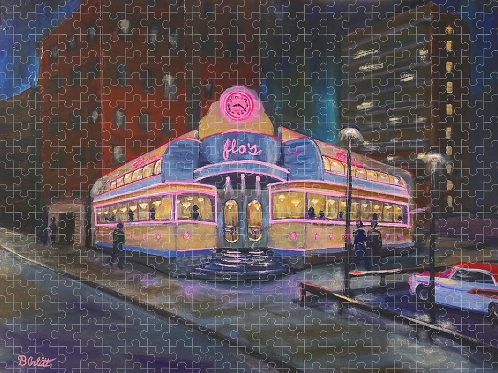Flos Jigsaw Puzzle featuring the painting Flo's Diner Yorkville by Brent Arlitt
