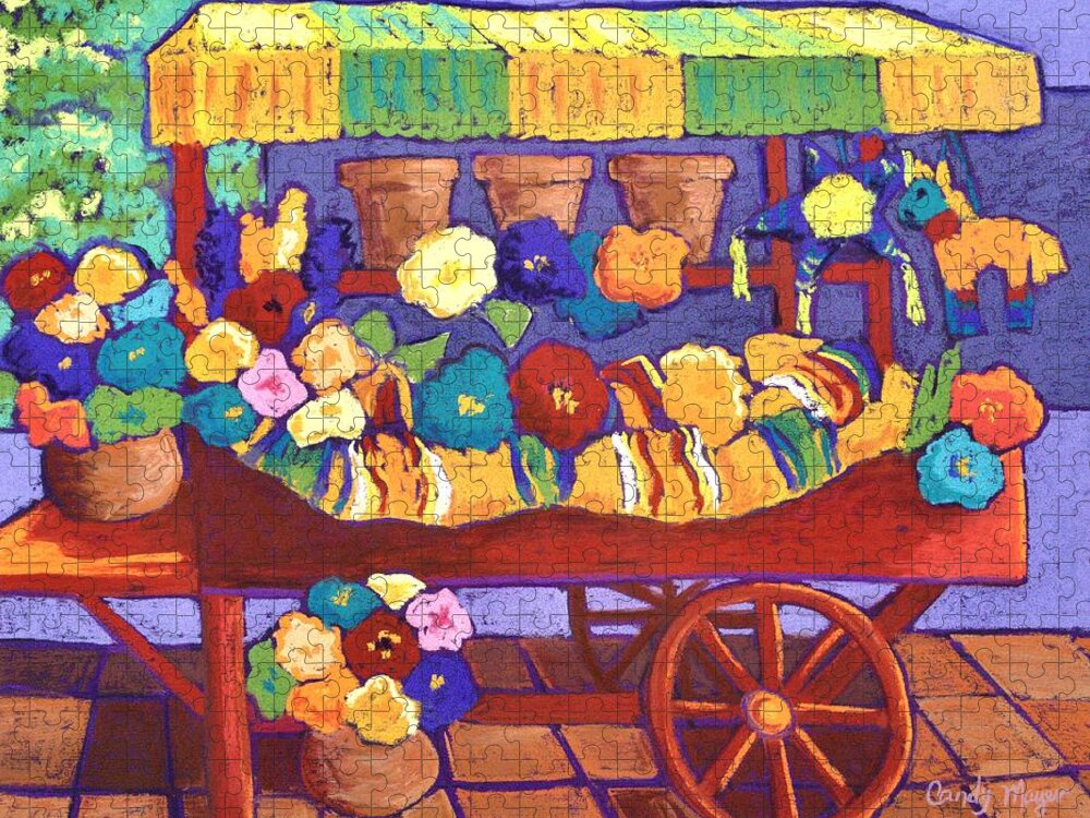 Flower Cart Jigsaw Puzzle featuring the pastel Flower Cart by Candy Mayer