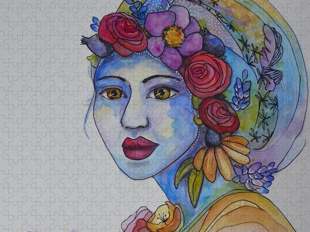 Lady Jigsaw Puzzle featuring the painting Flower lady by Lisa Mutch