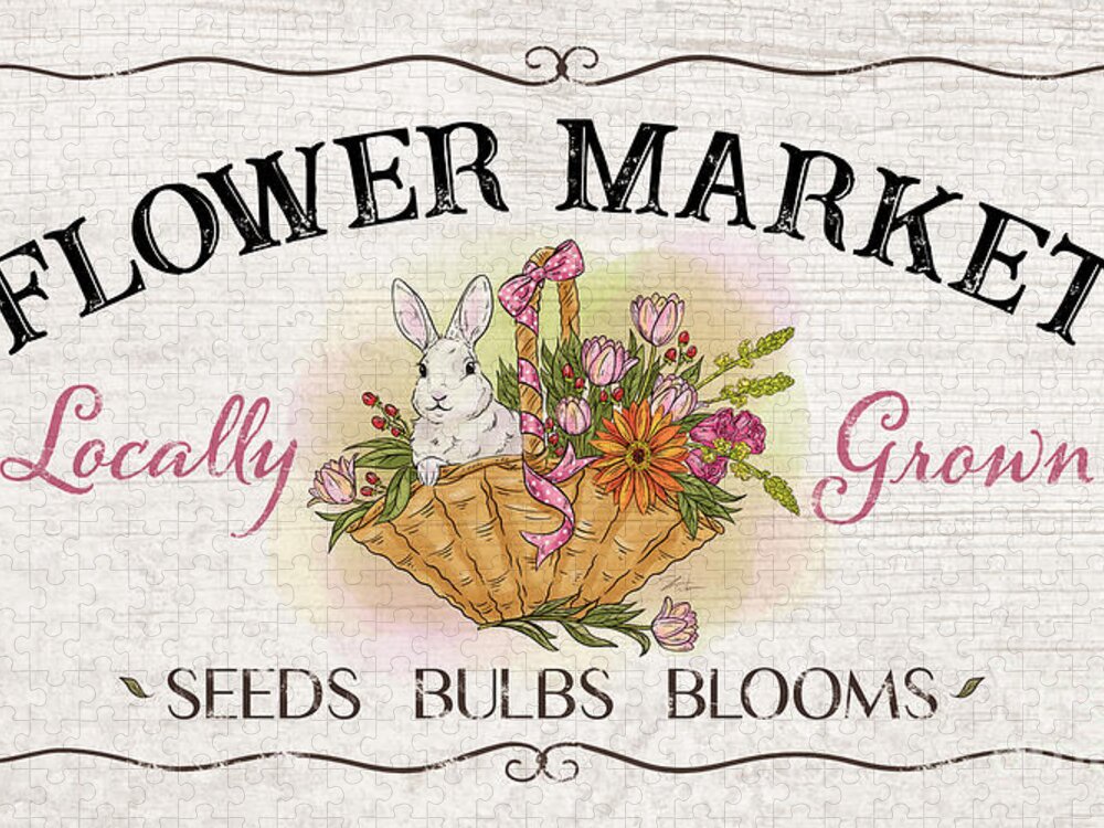 Blossom Jigsaw Puzzle featuring the mixed media Flower Market Sign by Shari Warren