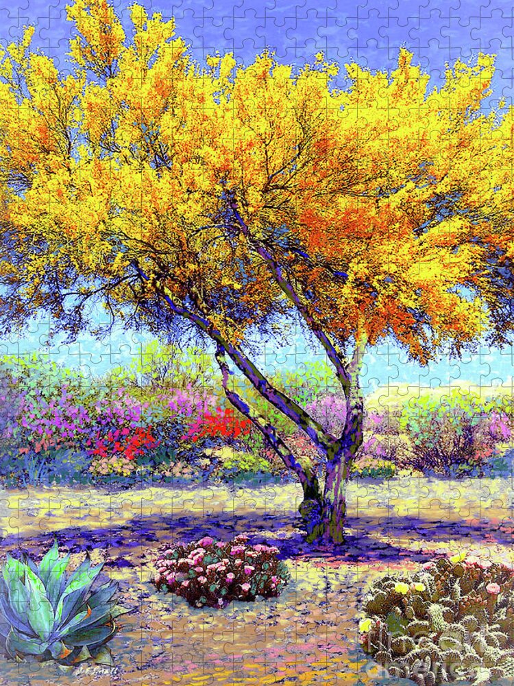 Landscape Puzzle featuring the painting Flowering Desert by Jane Small