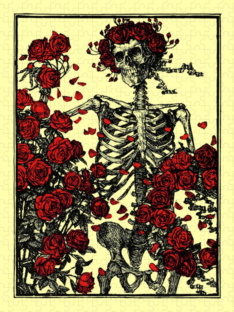 Skeleton Jigsaw Puzzle featuring the digital art Flowers and bones by Madame Memento
