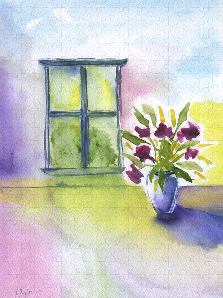Flowers By The Window Jigsaw Puzzle featuring the painting Flowers By The Window by Frank Bright