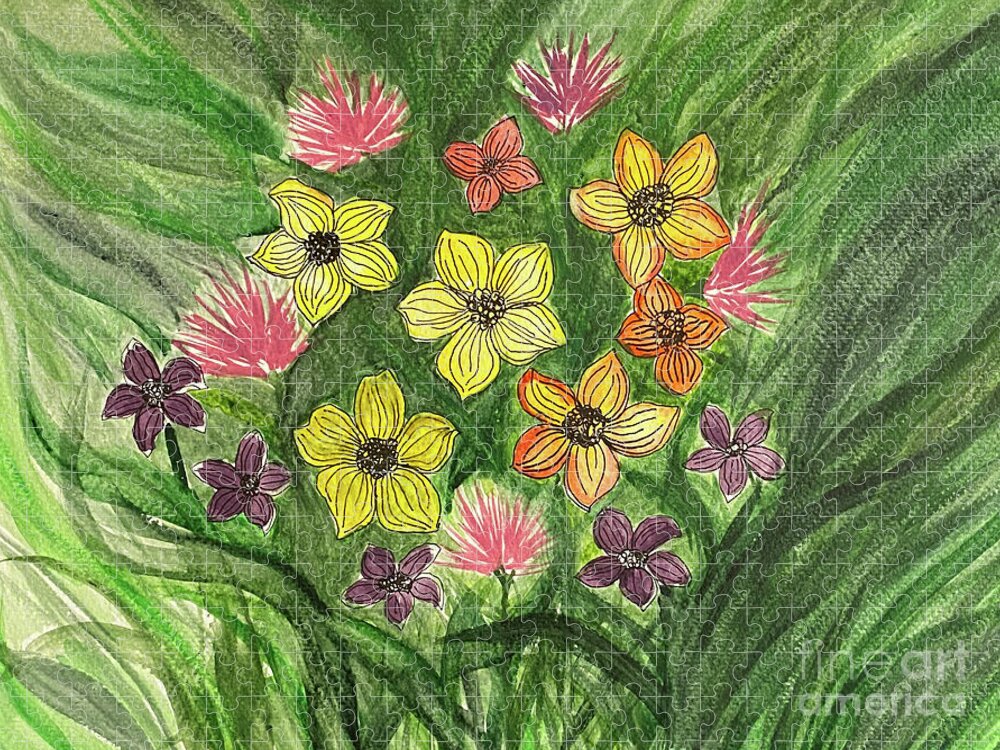 Flowers Jigsaw Puzzle featuring the mixed media Flowers by Lisa Neuman