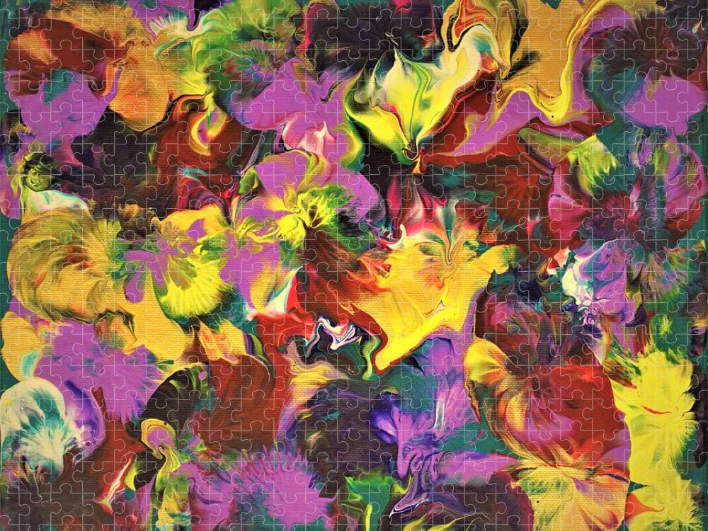 Wall Art Abstract Painting Abstract Flowers Acrylic Painting Wall Décor Original Art Picture Painting Art For The Living Room Office Decor Gift Idea For Him Gift Idea For Her Jigsaw Puzzle featuring the painting Flowers of Fantasy by Tanya Harr