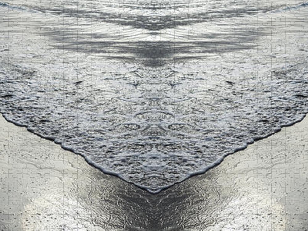 Sea Water Jigsaw Puzzle featuring the digital art Flowing sea water and sandy beach, movement meets symmetry by Adriana Mueller