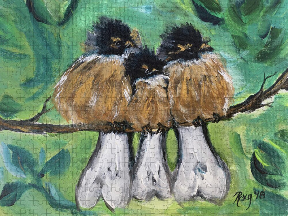 Birds Jigsaw Puzzle featuring the painting Fluffies by Roxy Rich