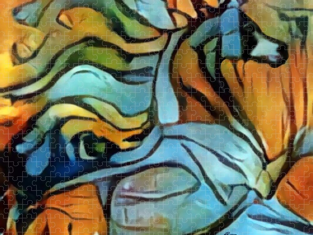 American Art; Texas Artist; Instagram Art; Gettr Artist; Noted Artist; Contemporary Art; Seattle Artist; Nft Artist; Non Fungible Token Art; Opensea Artist; Deviant Art; Nftcommunity; New Nft Art; Texas Artist; Blue Birds; Birds; Blue Swallow; Fine Art Nfts Jigsaw Puzzle featuring the digital art Flying Mane 004 by Stacey Mayer