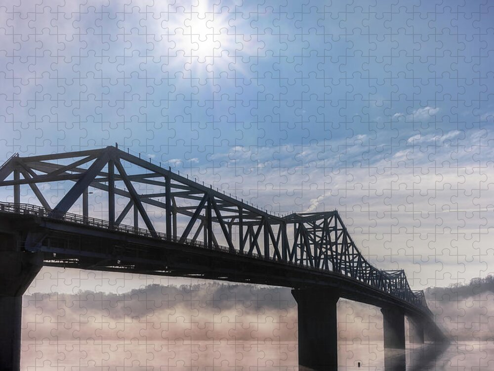 Bridge Jigsaw Puzzle featuring the photograph Fog Clearing at the Bridge by Susan Rissi Tregoning