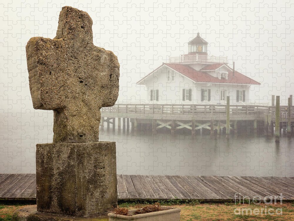 Manteo Jigsaw Puzzle featuring the photograph Foggy morning near a lighthouse by Izet Kapetanovic
