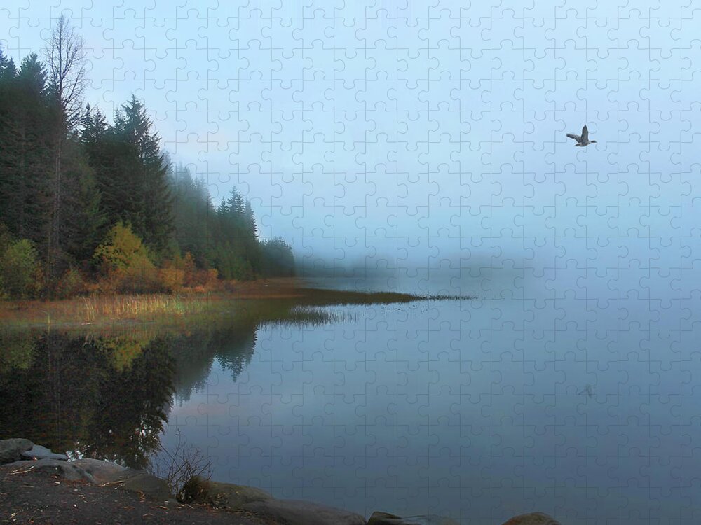 Lake Jigsaw Puzzle featuring the photograph Foggy Morning Trillium Lake by Loyd Towe Photography