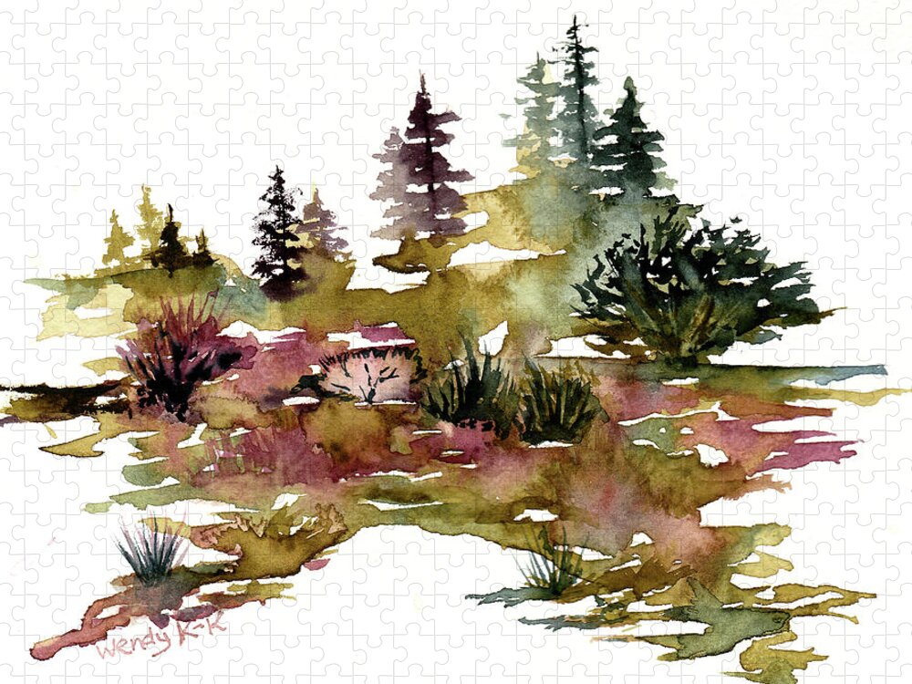 Bush Jigsaw Puzzle featuring the painting Foliage in the Marsh by Wendy Keeney-Kennicutt
