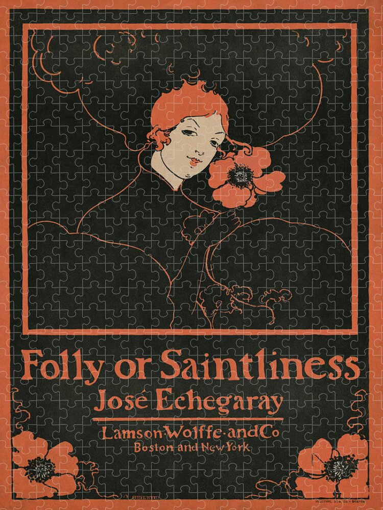 Advertisement Jigsaw Puzzle featuring the digital art Folly or Saintliness 1895 by Ethel Reed by Steve Hayhurst