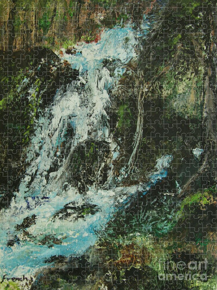 Landscape Jigsaw Puzzle featuring the painting Forest Cascade by Jeanette French