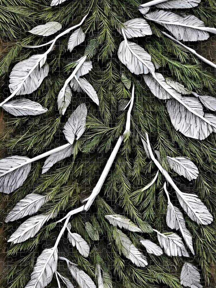 Fir Tree Jigsaw Puzzle featuring the mixed media Forest Flora by Bonnie Bruno