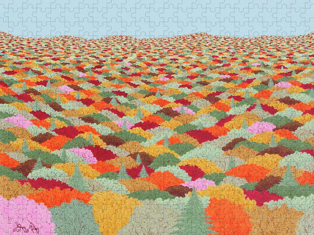 Red Jigsaw Puzzle featuring the painting Forest For The Trees part 1 by Doug Miller