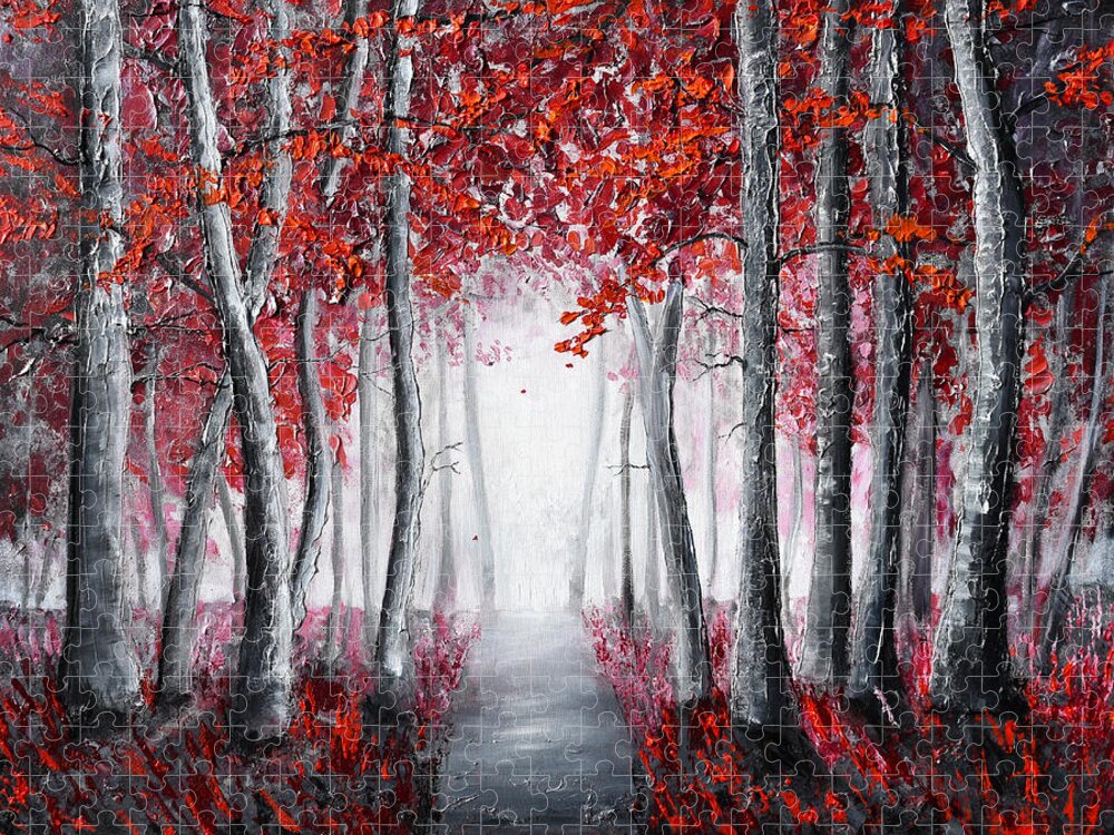 Red Poppies Jigsaw Puzzle featuring the painting Forest of Wonder by Amanda Dagg