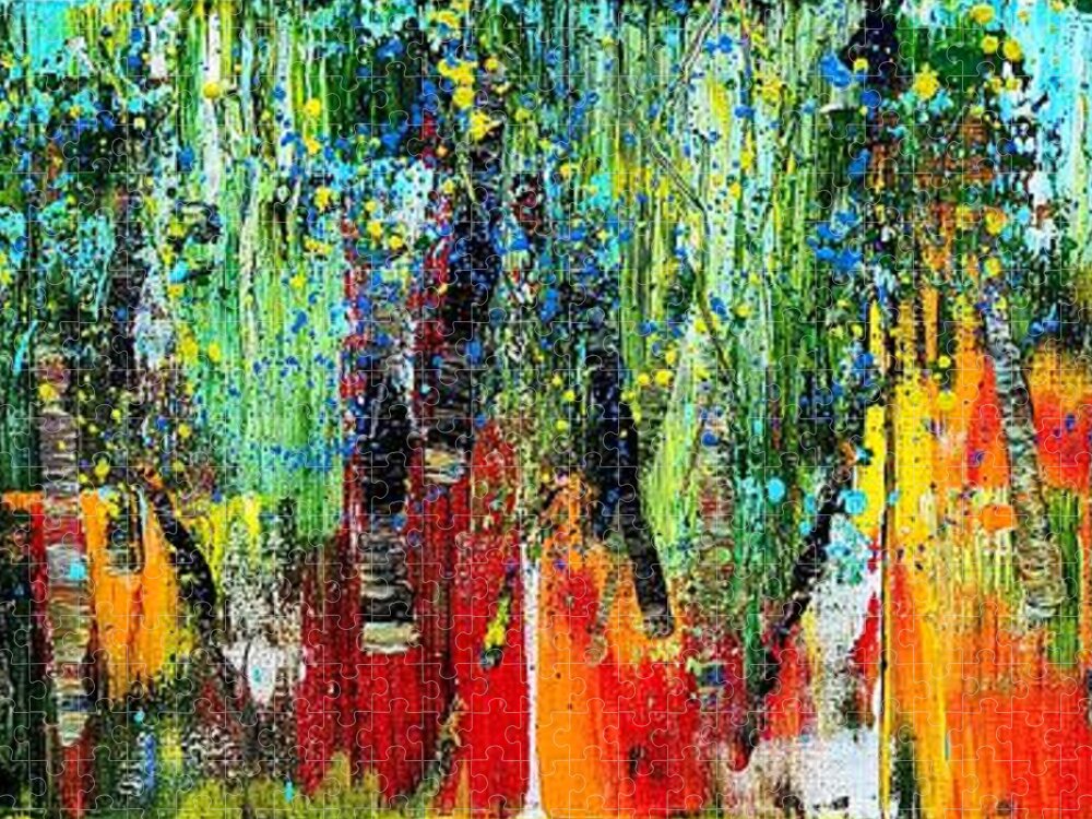 Abstract Jigsaw Puzzle featuring the painting Forest Summer Rain by J Vincent Scarpace