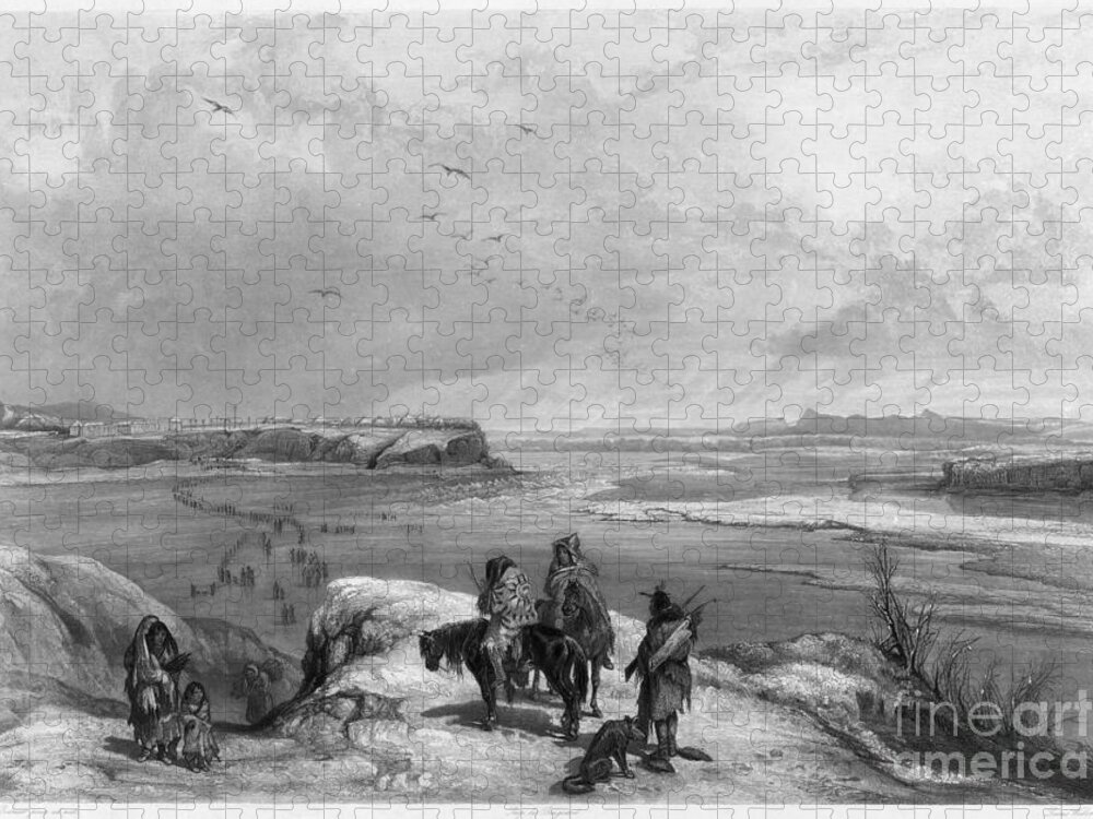 1840 Jigsaw Puzzle featuring the drawing Fort Clark, 1834 by Karl Bodmer