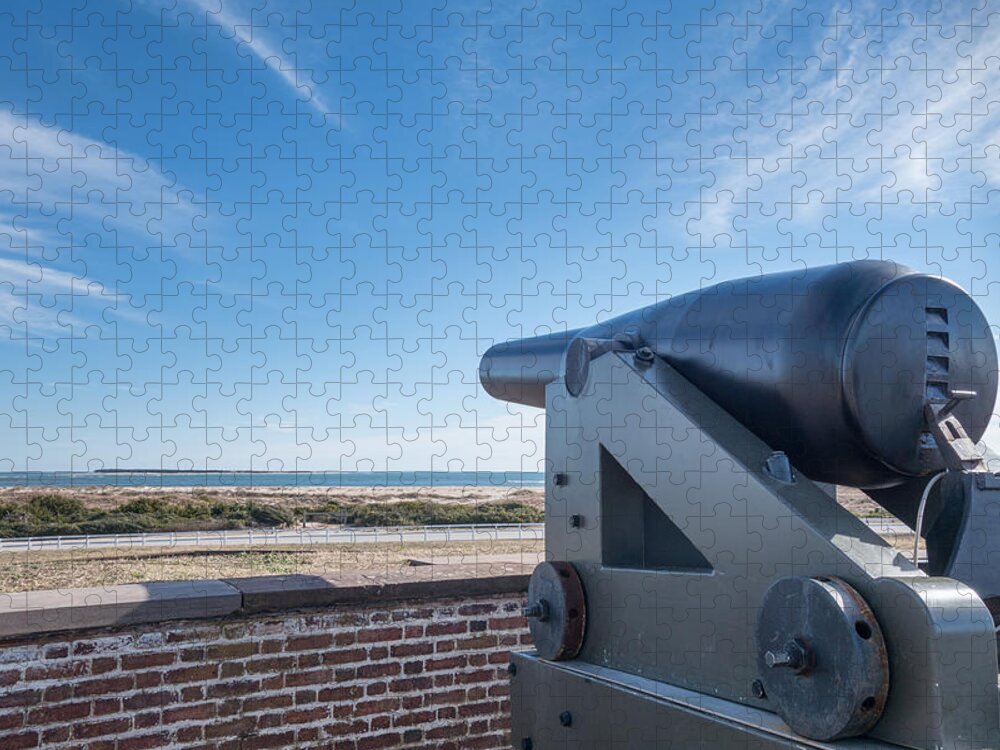 American Jigsaw Puzzle featuring the photograph Fort Macon Cannon -1 by Rudy Umans