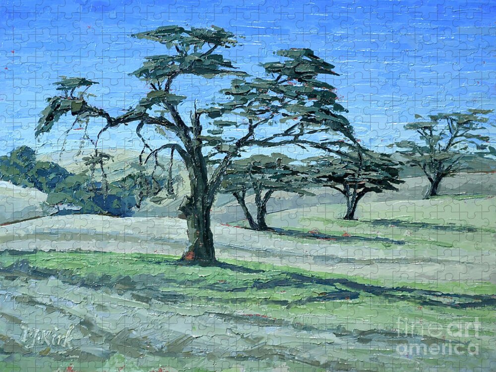 Monterey Jigsaw Puzzle featuring the painting Fort Ord Oaks by PJ Kirk