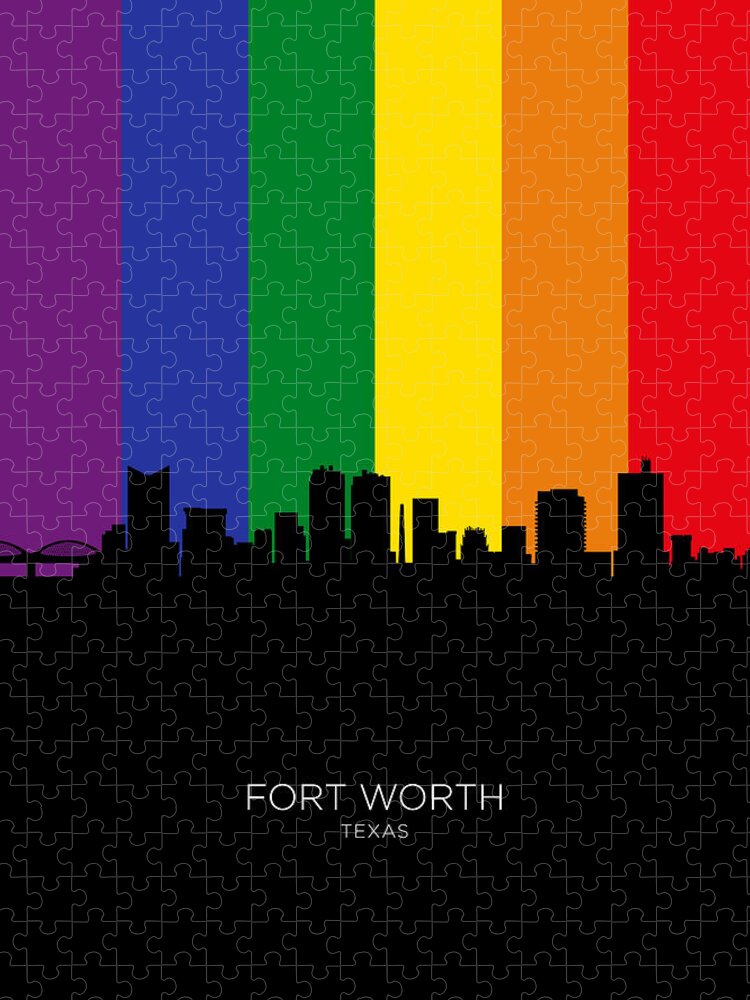 Fort Worth Jigsaw Puzzle featuring the digital art Fort Worth Texas Skyline #82 by Michael Tompsett