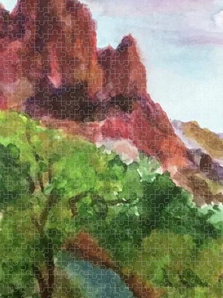 Utah Jigsaw Puzzle featuring the painting Fortress of Zion by Cheryl Wallace