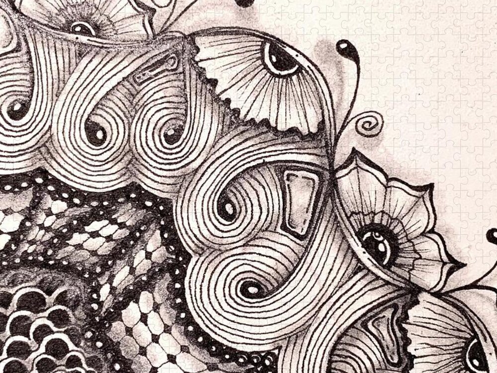 Zentangle Jigsaw Puzzle featuring the mixed media Four Corners 4 by Brenna Woods