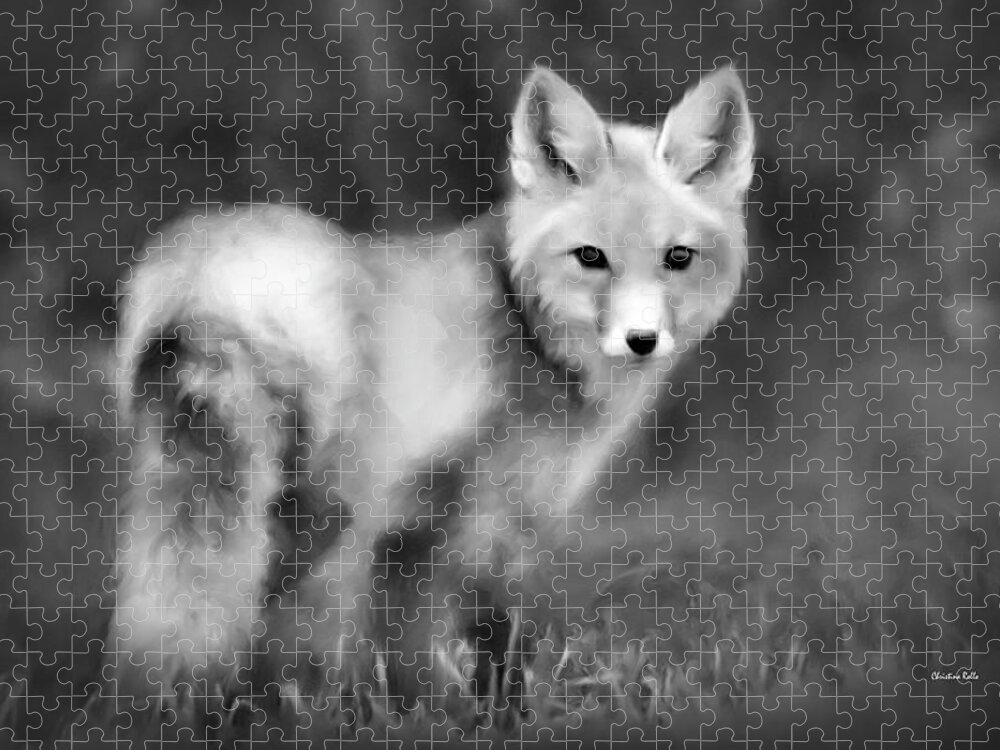 Fox Jigsaw Puzzle featuring the photograph Fox Portrait Black And White by Christina Rollo