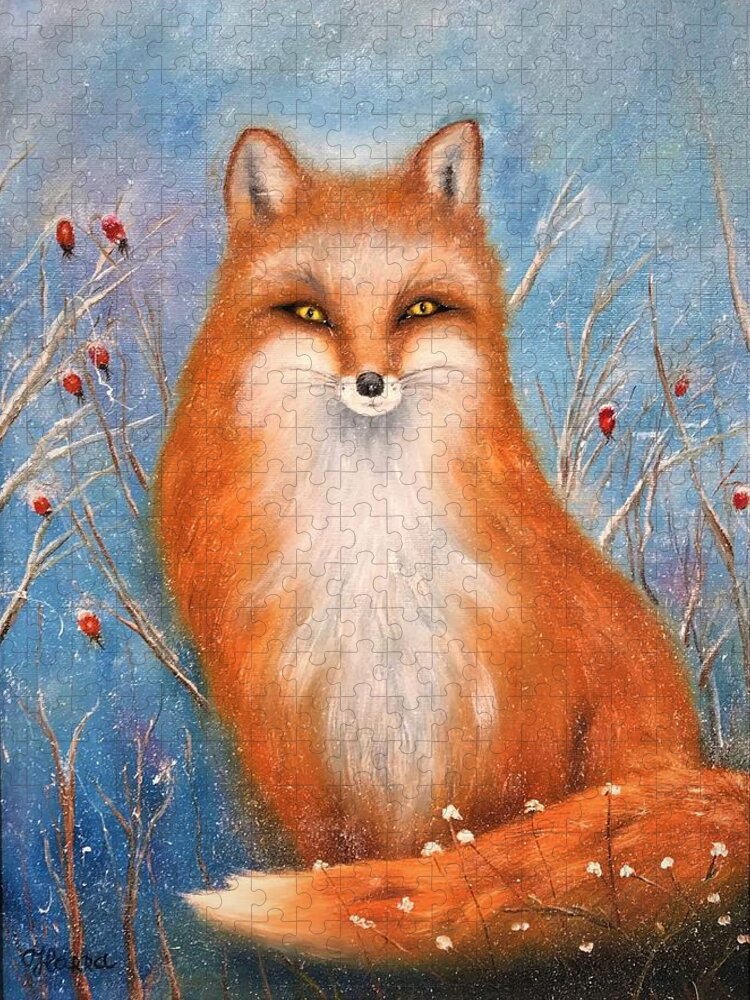 Wall Art Animals Fox  Red Fox Gloss Print Cards Of Original Painting Fox Double Page Postcard Of Original Painting White Envelope Greeting Cards Posters Jigsaw Puzzle featuring the photograph Fox by Tanya Harr