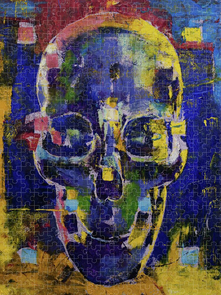 Cubist Jigsaw Puzzle featuring the painting Cyber Skull by Michael Creese