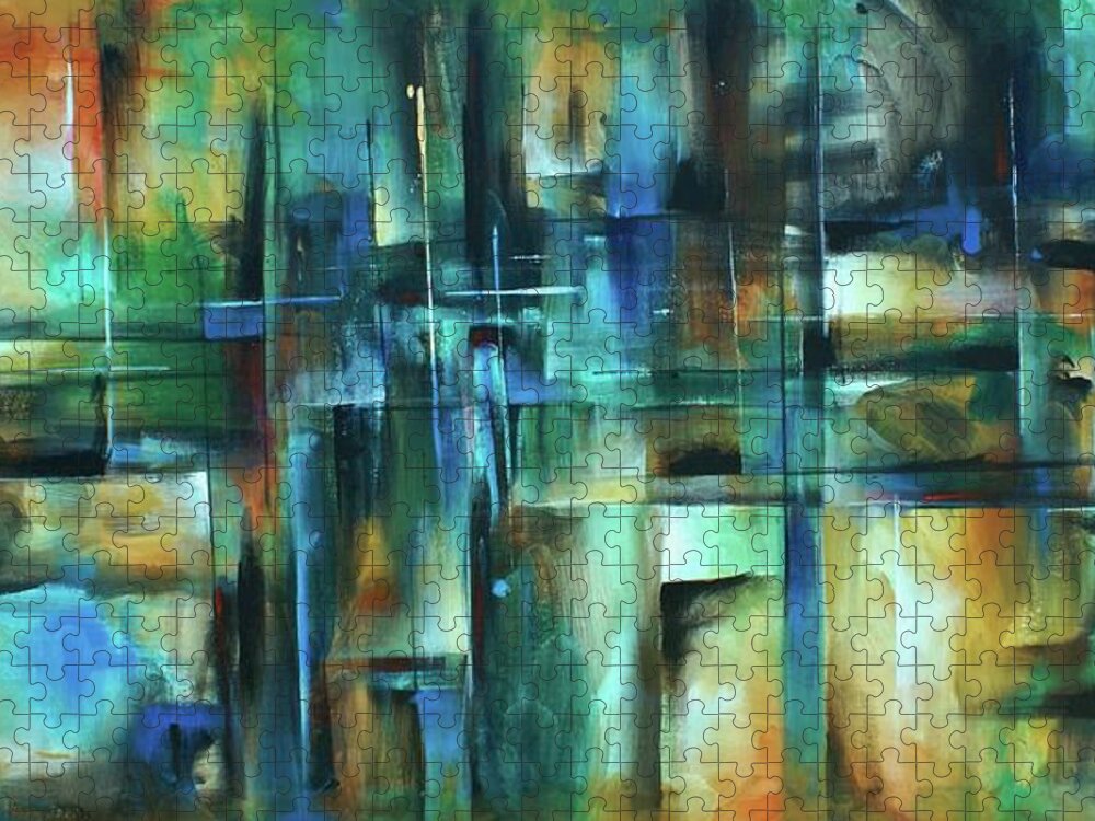 Abstract Jigsaw Puzzle featuring the painting Fractured View by Michael Lang