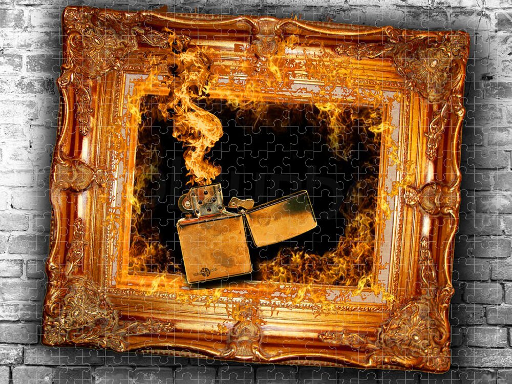 Zippo Lighter Jigsaw Puzzle featuring the painting Frame Fire Lighter Hot Heat by Tony Rubino