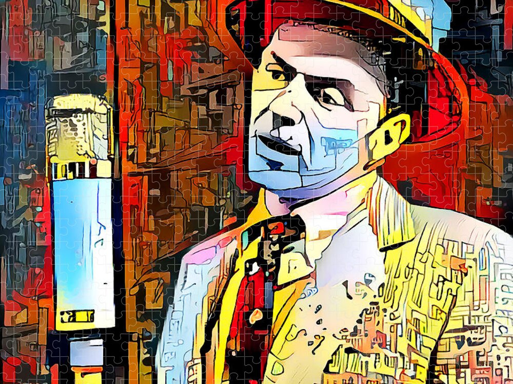 Wingsdomain Jigsaw Puzzle featuring the photograph Frank Sinatra If You Can Make It Here You Can Make It Anywhere in Contemporary Abstract 20201010 sq by Wingsdomain Art and Photography